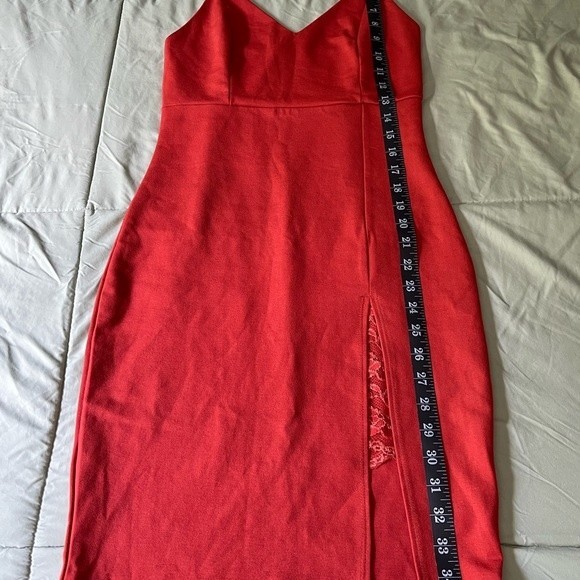 Orange Dress with Side Slit & Lace Detail, Medium, Sleeveless, Spaghetti Straps - Picture 7 of 13